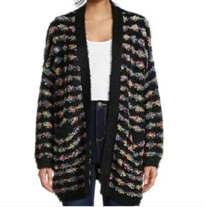 13. Dreamers by Debut Black Rainbow Fuzzy Popcorn Cardigan